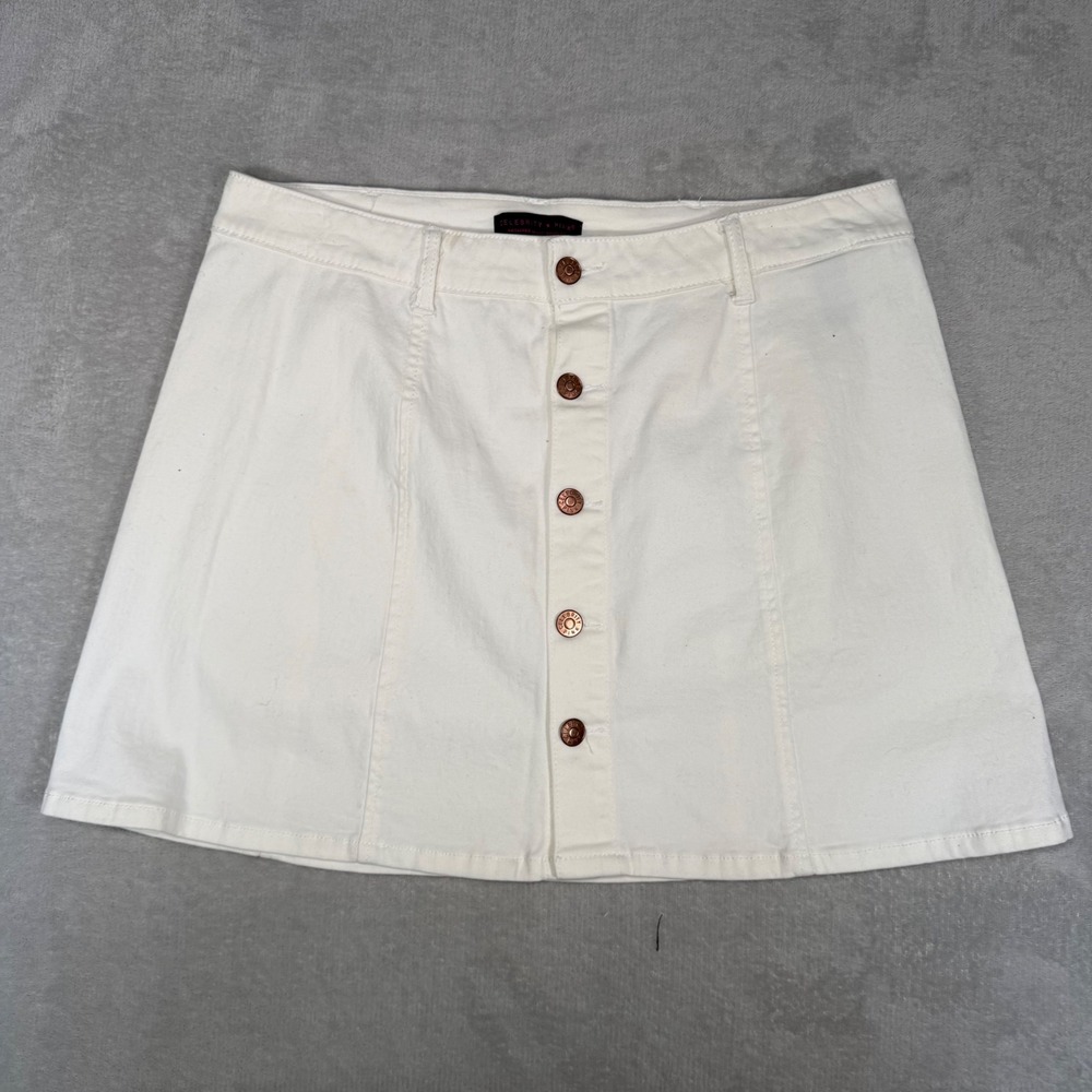 Celebrity‎ Pink White Button Front Denim Mini Skirt Size 1331